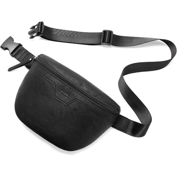Women Black Mini Crossbody Waist Bag Adjustable Strap Vegan Leather Fanny Pack - Picture 1 of 8